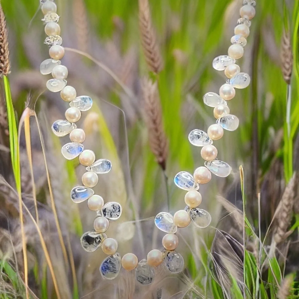 Hand Made Moonstone Pearl Statement Necklace